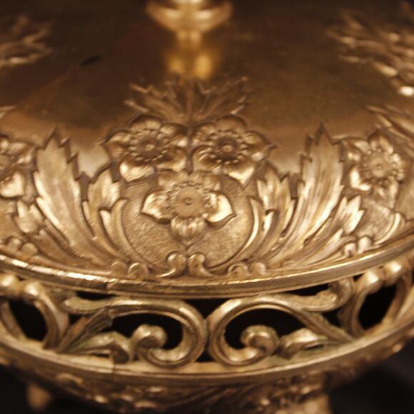 Vintage Footed Candy Bowl With Lid, Holiday Imports, Flower and Scroll - Picture 7 of 8